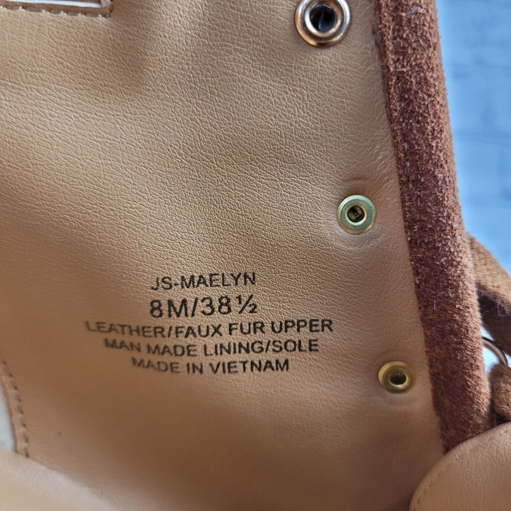 NEW Jessica Simpson Maelyn Wedge Bootie Brown Caramel Combo Leather Suede Sherpa - Picture 8 of 11